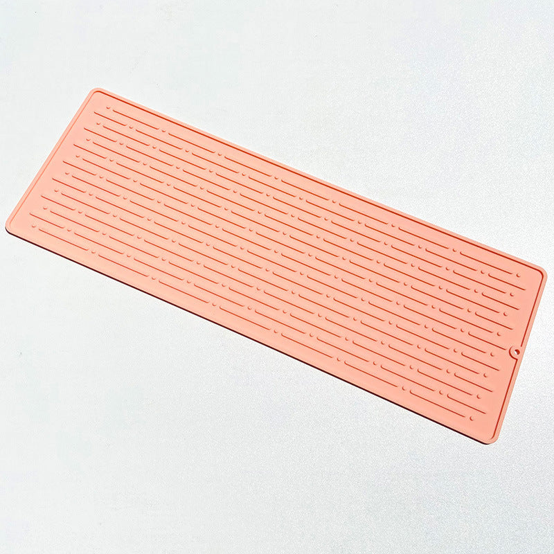 40.5*14.5CM Pink Silicone Draining Mat 4-Pack - Heat-Resistant Non-Slip Kitchen and Bathroom Pad for Cups and Utensils