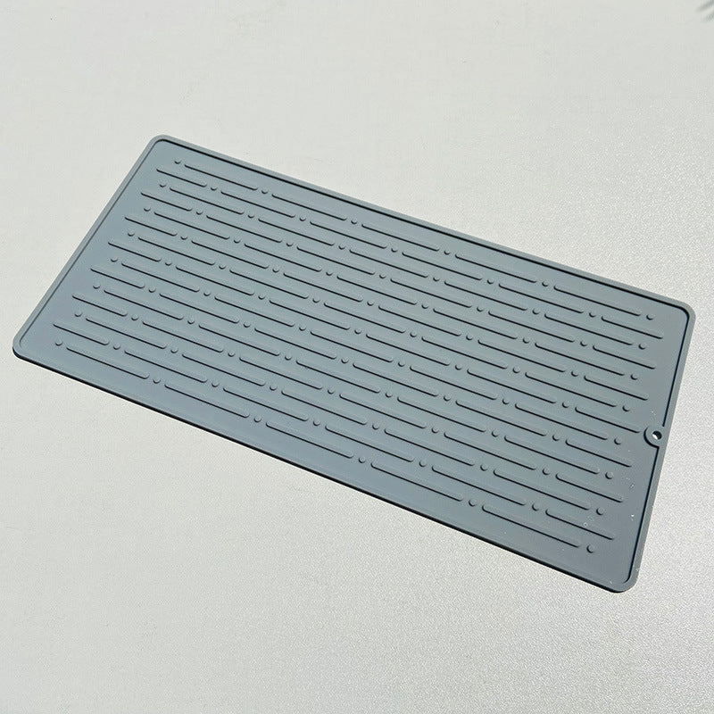 40.5*14.5CM Grey Silicone Draining Mat 4-Pack - Heat-Resistant Non-Slip Kitchen and Bathroom Pad for Cups and Utensils