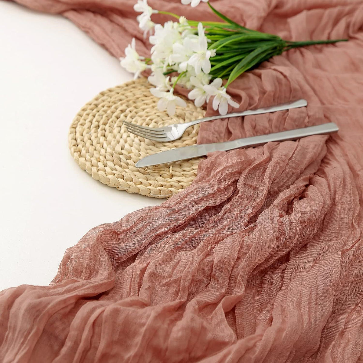 Dark Pink Bohemian Gauze Table Runner 2-Pack - Polyester Fabric for Party and Birthday Table Decor