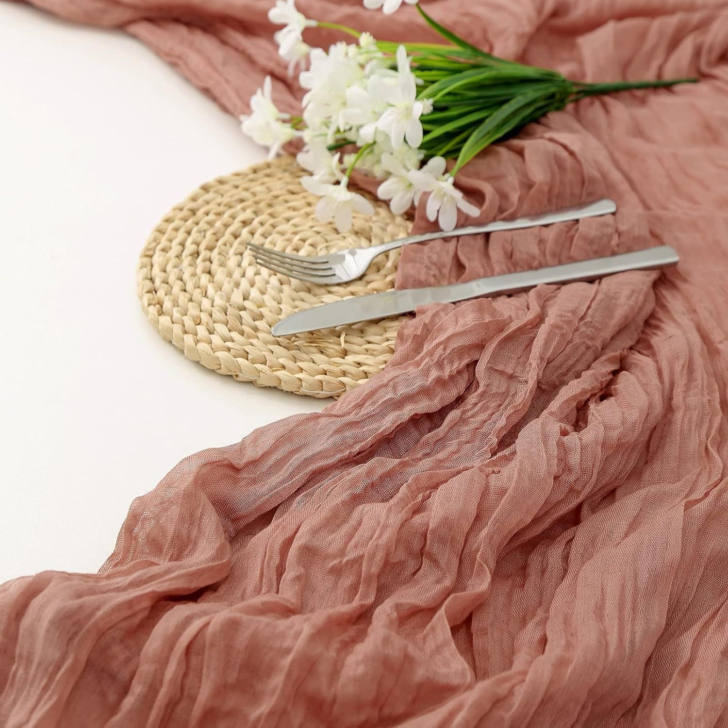 Dark Pink Bohemian Gauze Table Runner 2-Pack - Polyester Fabric for Party and Birthday Table Decor