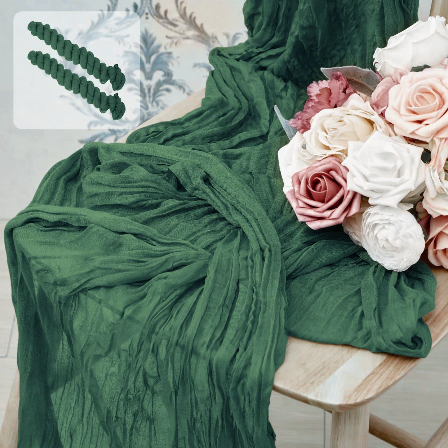 Dark Green Bohemian Gauze Table Runner 2-Pack - Polyester Fabric for Party and Birthday Table Decor