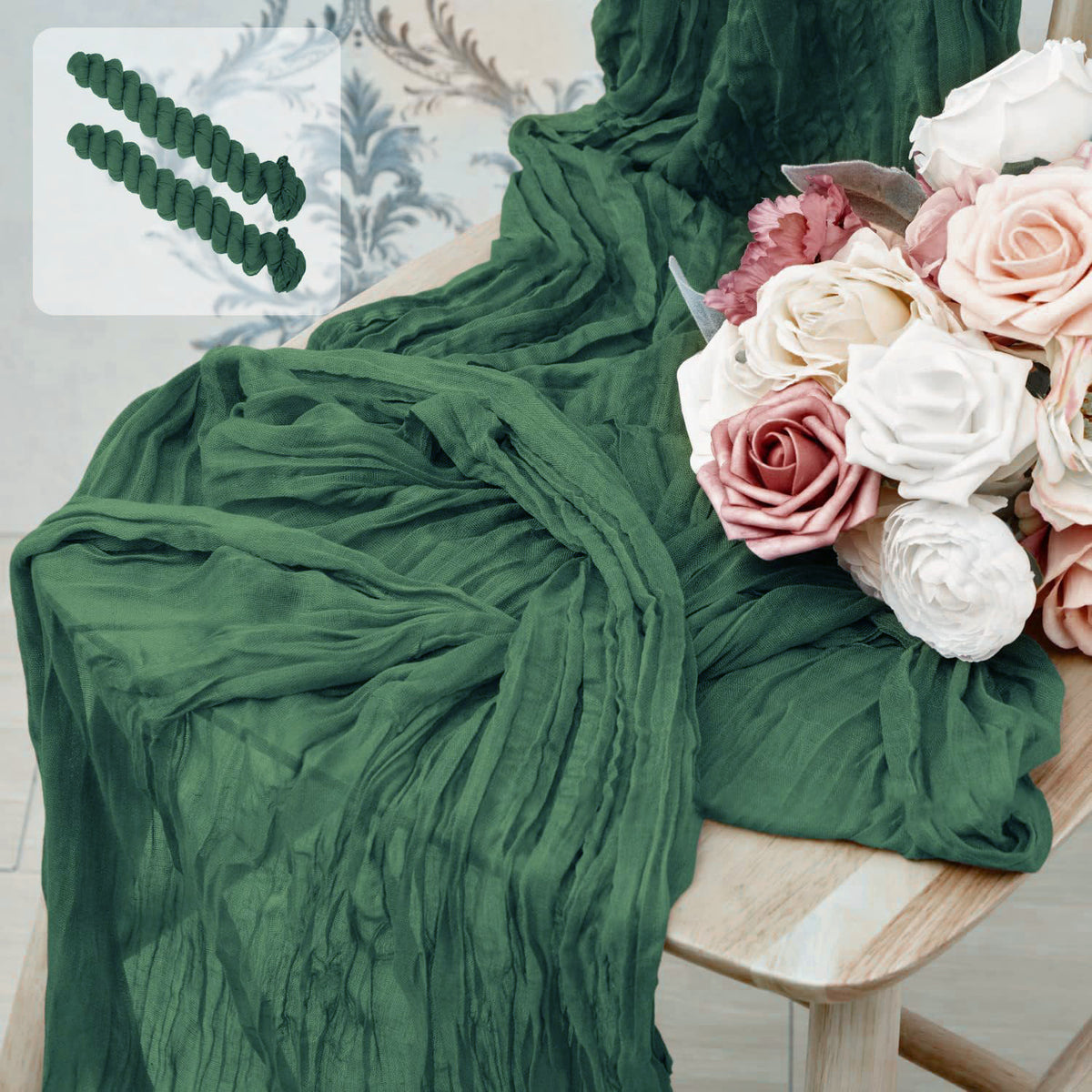 Dark Green Bohemian Gauze Table Runner 2-Pack - Polyester Fabric for Party and Birthday Table Decor