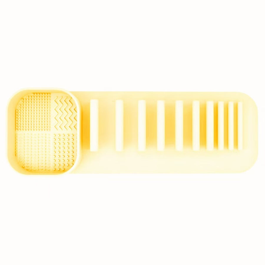 3 Pcs Yellow Silicone Makeup Brush Organizer and Cleaning Rack - Wall-Mounted Holder with Brush Cleaning Texture