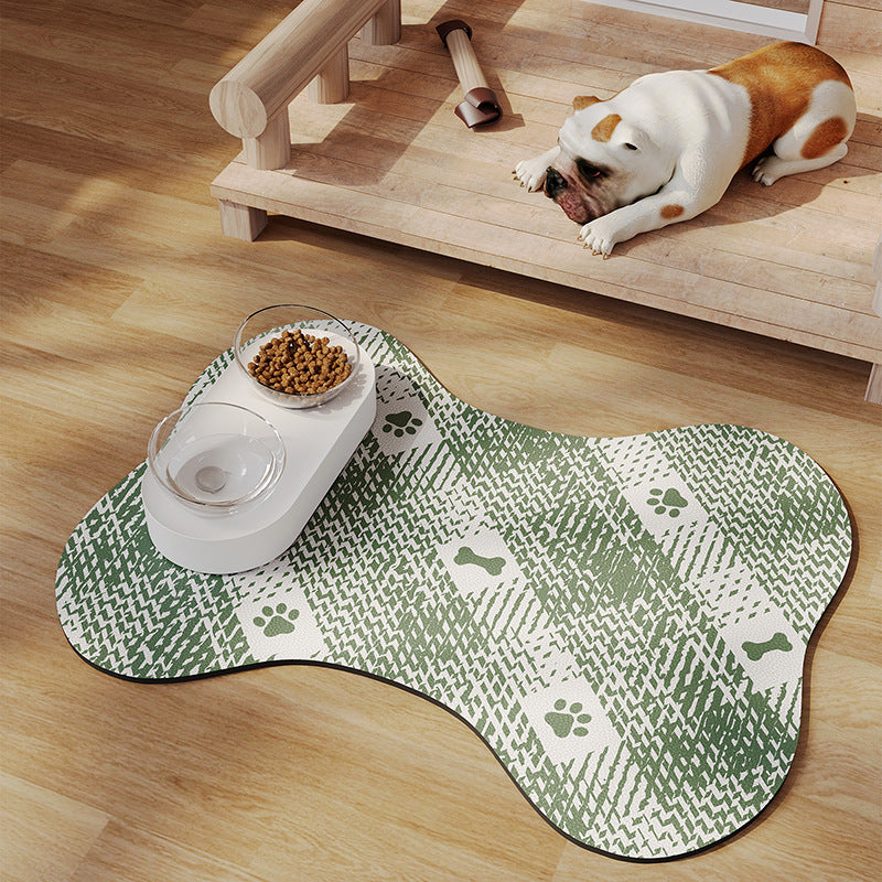 Green And White Pet Feeding Mat 35x50cm - Anti-Slip, Durable Diatom Mud Mat for Dogs and Cats, Easy to Clean
