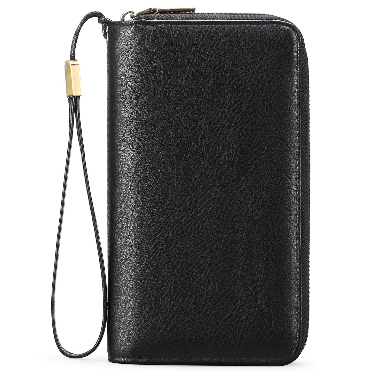 Black Double Zipper Women's Wallet - Large Capacity Clutch Organizer with Wristlet Strap
