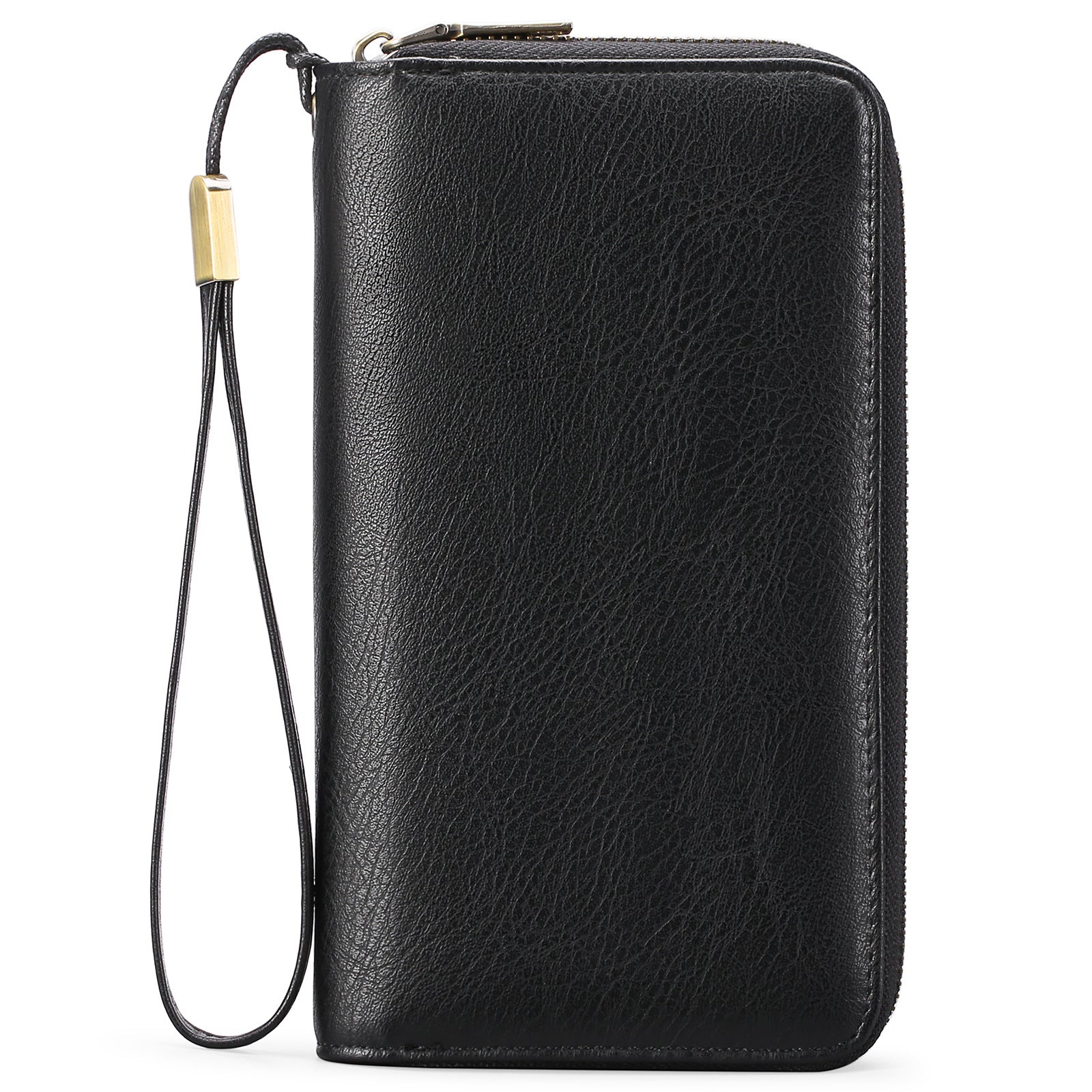 Black Double Zipper Women's Wallet - Large Capacity Clutch Organizer with Wristlet Strap