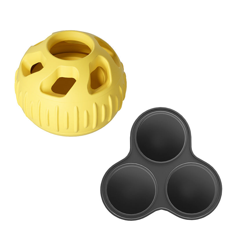 Yellow Ball and Black Mold Pet Treat Dispensing Ball and Molding Set - Silicone Dog Chew Toy for Teeth Cleaning and Boredom Relief
