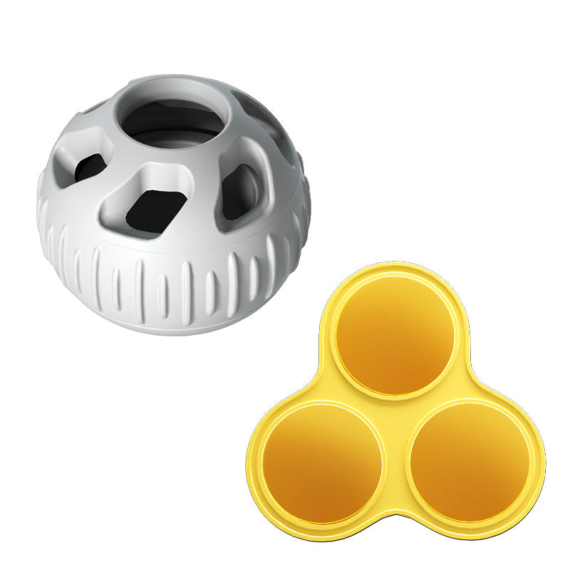 Grey Ball and Yellow Mold Pet Treat Dispensing Ball and Molding Set - Silicone Dog Chew Toy for Teeth Cleaning and Boredom Relief