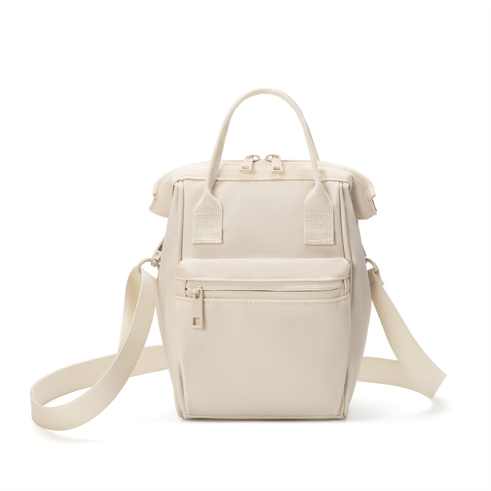 Beige Mini Waterproof Oxford Backpack - Lightweight 263g Travel Crossbody Bag with Adjustable Straps