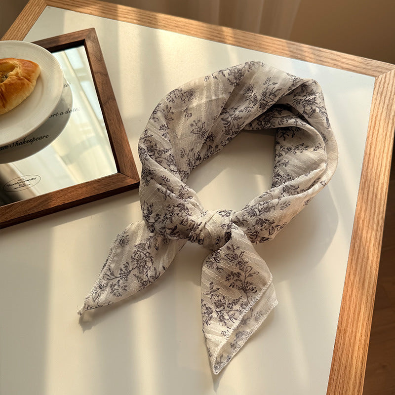 Style 4 Black And White Versatile Patterned Square Scarf | 65x65cm Lightweight Polyester Neckerchief Headband | Vintage Polka Dot & Floral