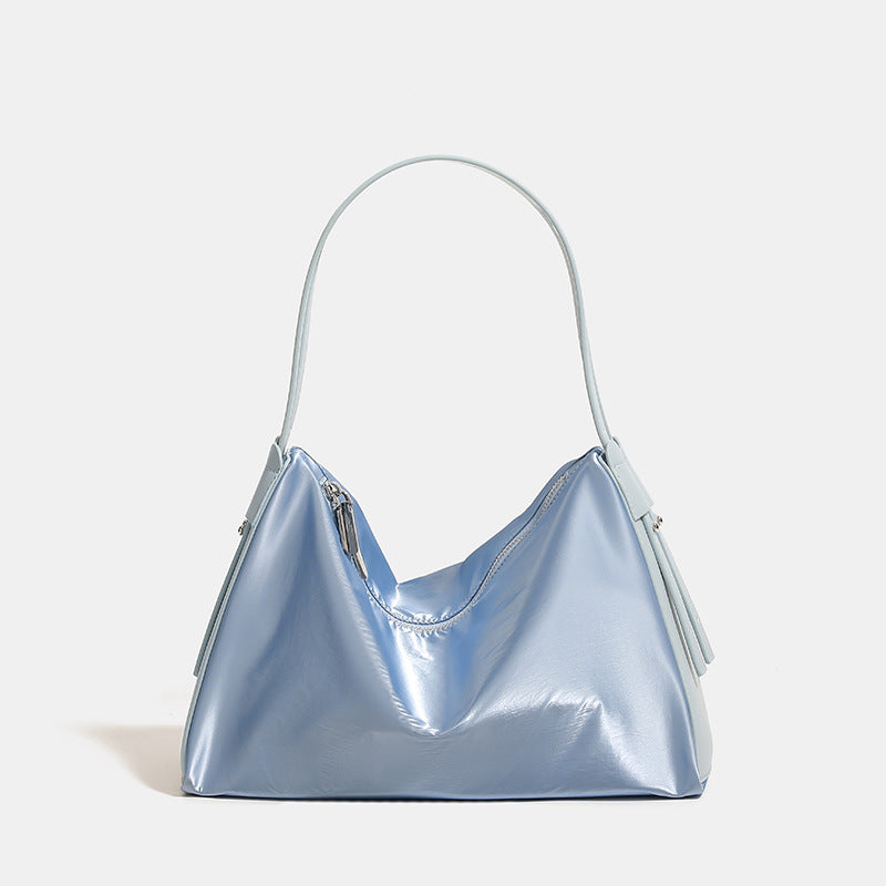 Blue Luminous Silver Nylon Underarm Shoulder Bag - Convertible Crossbody Hobo with Pouch - Lightweight & Modern