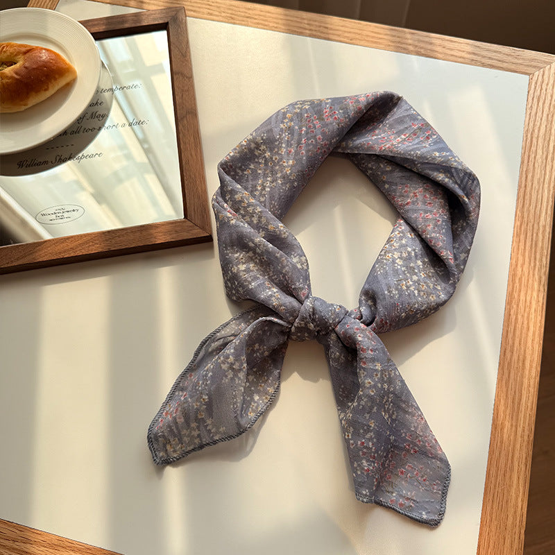 Style 16 Dark Blue Versatile Patterned Square Scarf | 65x65cm Lightweight Polyester Neckerchief Headband | Vintage Polka Dot & Floral