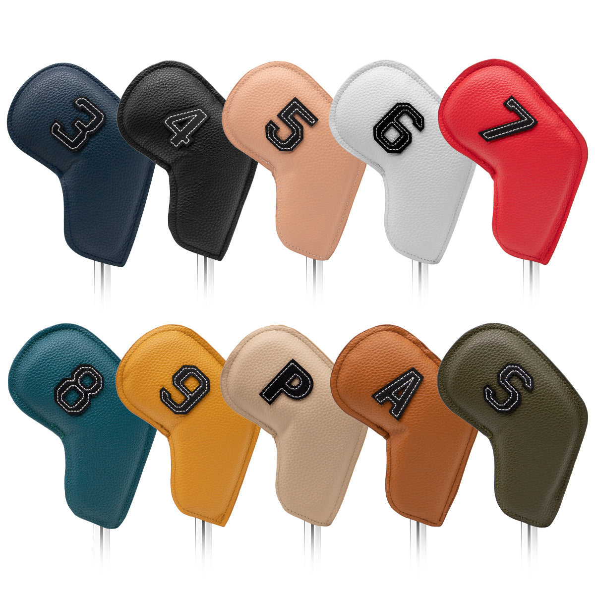 Colorful Golf Iron Head Covers Set of 10 - Waterproof PU Leather Club Protectors with Embroidered Numbers (3-9, P, A, S)