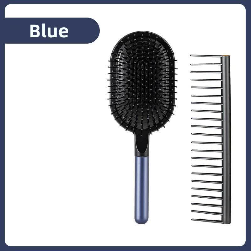 Blue Air Cushion Massage Paddle Brush & Wide Tooth Comb Set - Gentle Detangling for All Hair Types