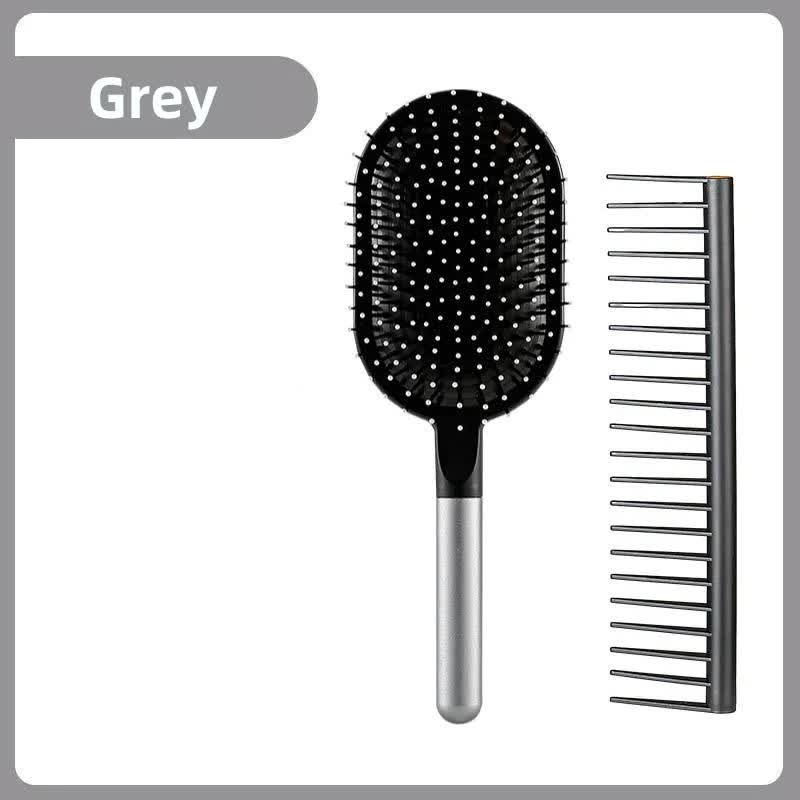 Grey Air Cushion Massage Paddle Brush & Wide Tooth Comb Set - Gentle Detangling for All Hair Types