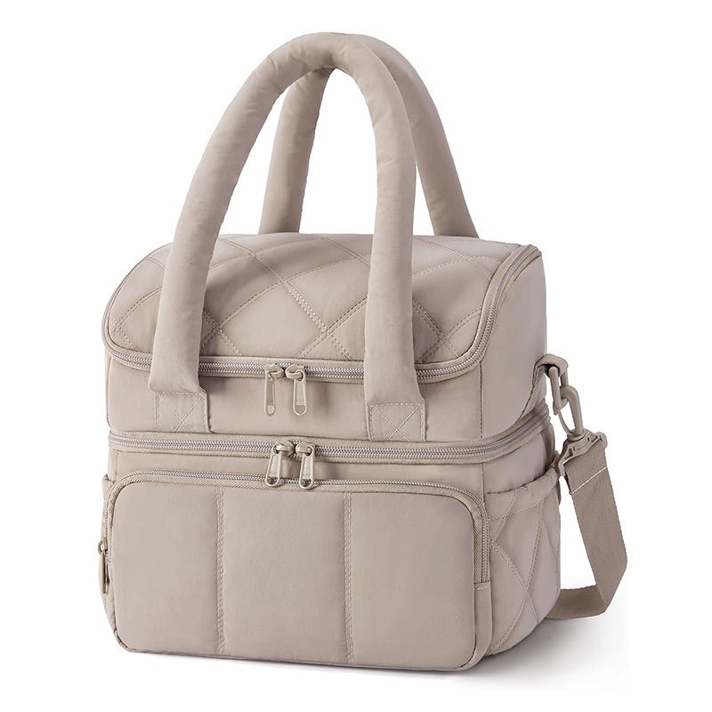 Brown Chic Double Deck Insulated Lunch Bag - Leakproof Cooler Tote for Women