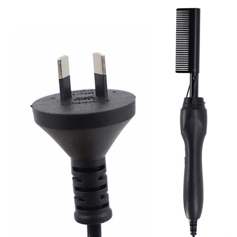 Black Electric Hot Comb Hair Straightener - Fast Heating Styling Tool with 3 Temp Settings & Anti-Scald Guard