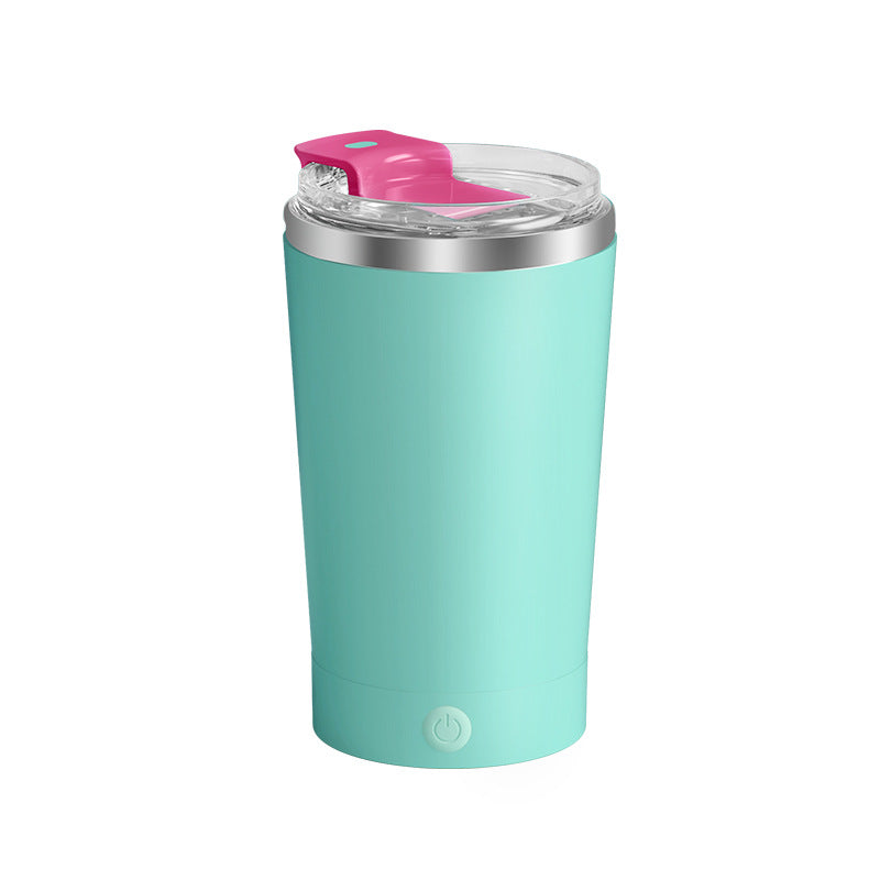 Light Blue 316 Stainless Steel Rechargeable Electric Self-Stirring Mug - 420ml Automatic Mixing Cup with Magnetic Rotor