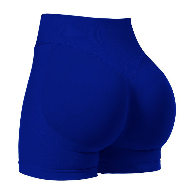 XL Blue High-Elastic Hip Yoga Shorts - Seamless Mid-Intensity Pilates Workout Shorts