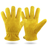 M Yellow Durable Cowhide Work Gloves - Insulated Windproof Anti-Slip for Outdoor Handling & Cycling