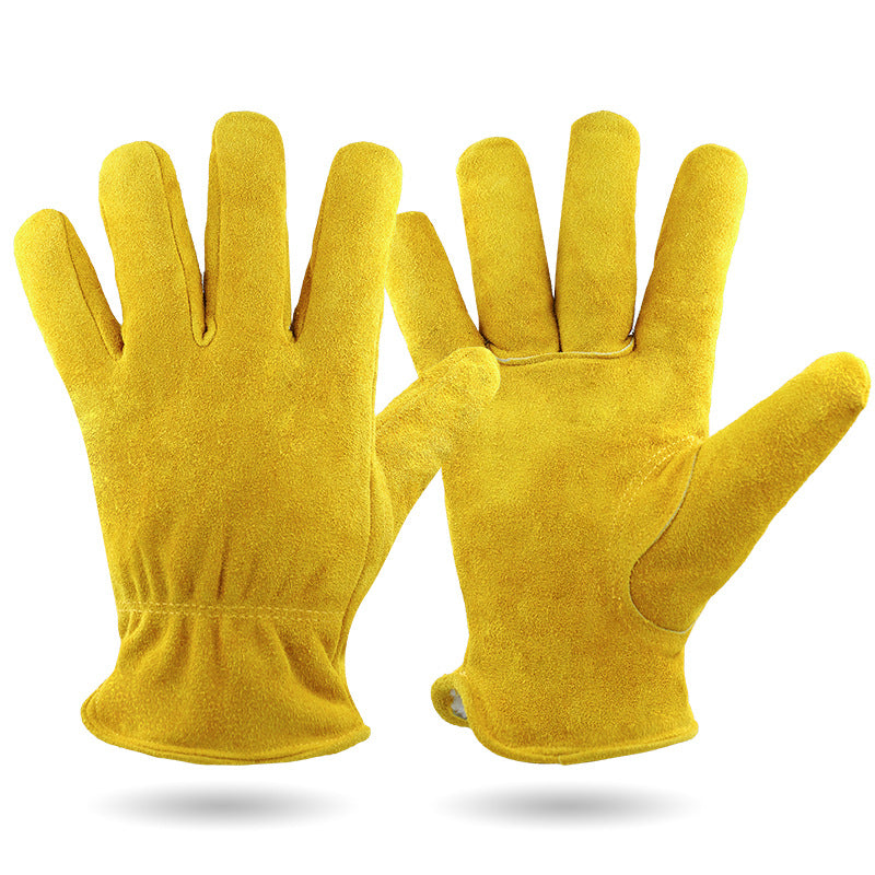 XL Yellow Durable Cowhide Work Gloves - Insulated Windproof Anti-Slip for Outdoor Handling & Cycling
