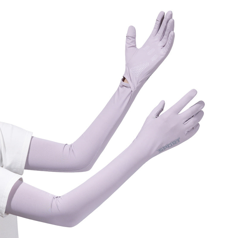 Purple UV-Protective Cooling Arm Sleeves - Breathable Long Sun Protection Gloves for Summer Cycling