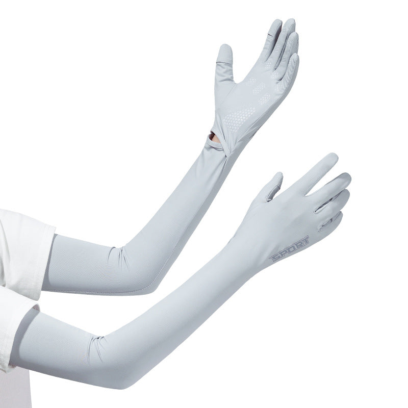 Grey UV-Protective Cooling Arm Sleeves - Breathable Long Sun Protection Gloves for Summer Cycling