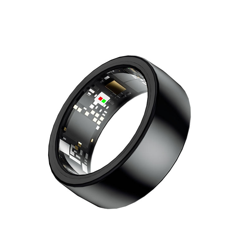 Black Round 0.81inch Smart Ring with Heart Rate and Sleep Tracking - IP68 Waterproof Fitness Tracker with Step Counter