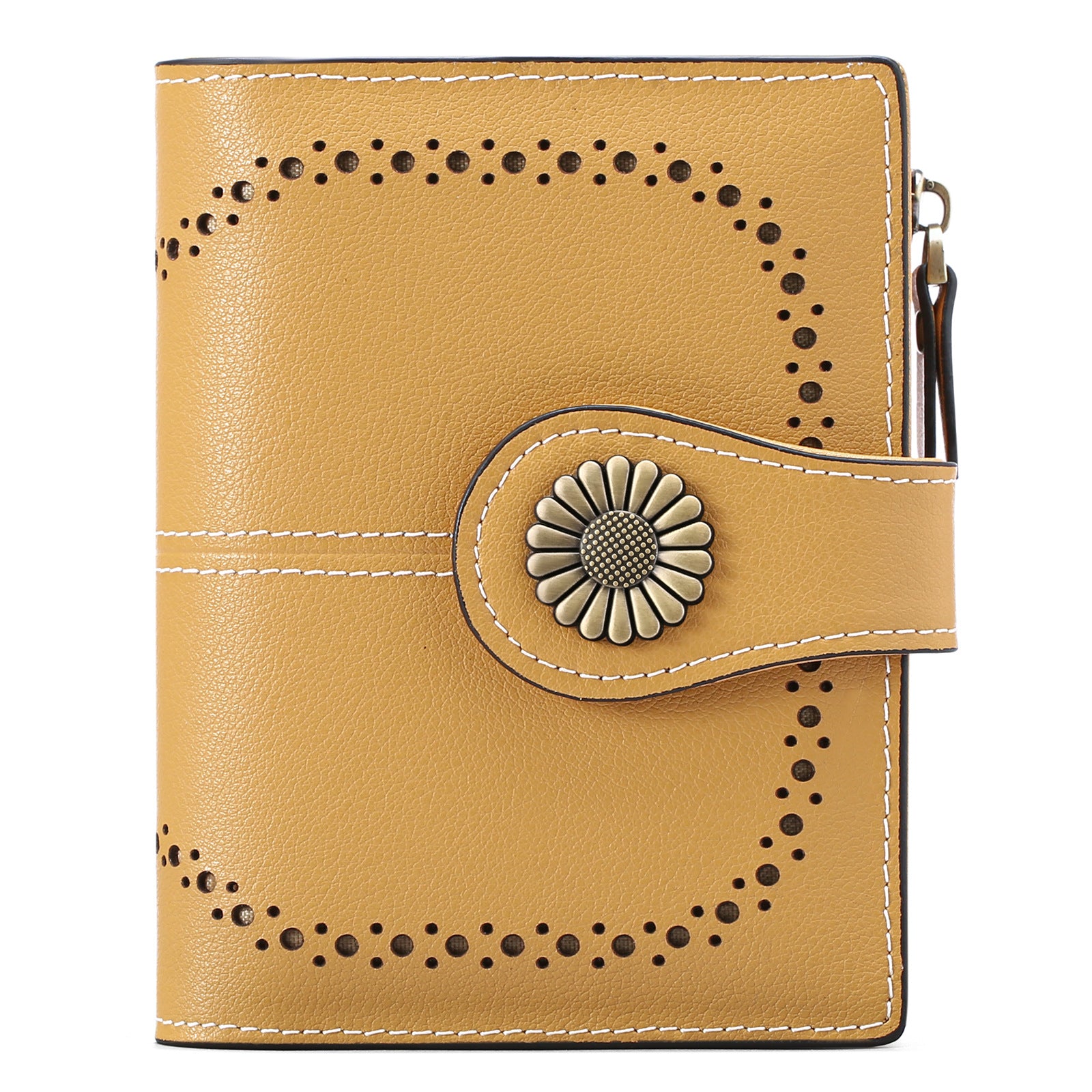 Yellow (Star Napa) Women's Short Leather Wallet - European Style Waxed Leather Coin Purse with Zipper Card Holder in Red