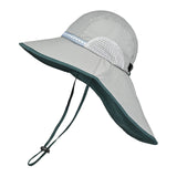 Grey Green Wide Brim Sun Hat with Cape - Foldable UV Protection - 10cm Brim 