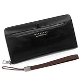 Black 2PCS Men's Premium Long Wallet - Business PU Leather Zip Around Card Holder with Multiple Slots & Pull-Tab Design
