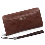Brown 2PCS Men's Premium Long Wallet - Business PU Leather Zip Around Card Holder with Multiple Slots & Pull-Tab Design