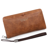 Light Brown 2PCS Men's Premium Long Wallet - Business PU Leather Zip Around Card Holder with Multiple Slots & Pull-Tab Design