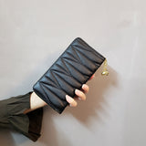 Black-W Plaid Women's Classic Quilted Long Wallet - Premium Diamond Stitch Zip Around Card Holder with Multiple Compartments