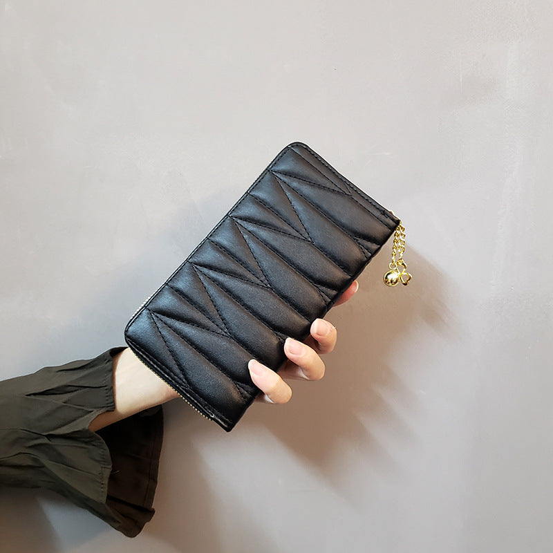 Black-W Plaid Women's Classic Quilted Long Wallet - Premium Diamond Stitch Zip Around Card Holder with Multiple Compartments
