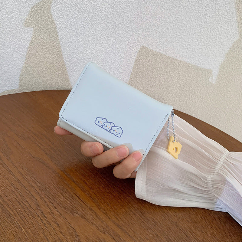 Blue 2PCS Women's Compact Short Wallet - Premium Multi-Function Mini Coin Purse with Card Slots & Zip Closure