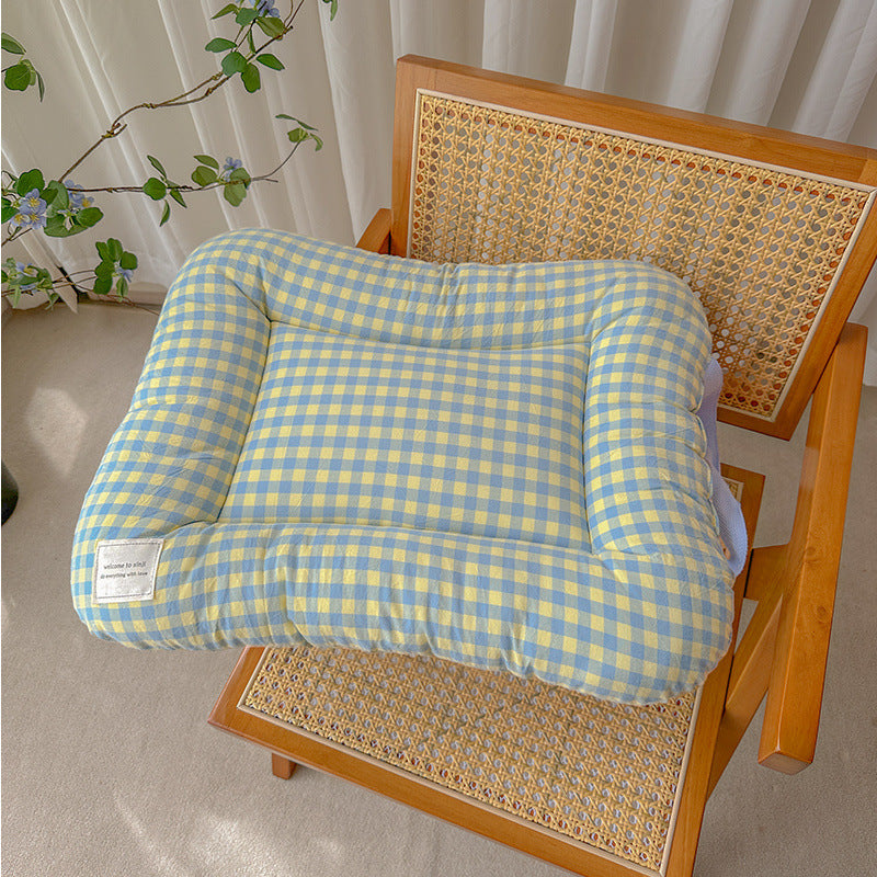 L Yellow-blue All-Season Pet Bed - Soft Washable Dog & Cat Lat with CoLfortable Cushion - WarL Winter Padding for SLall to Large Pets