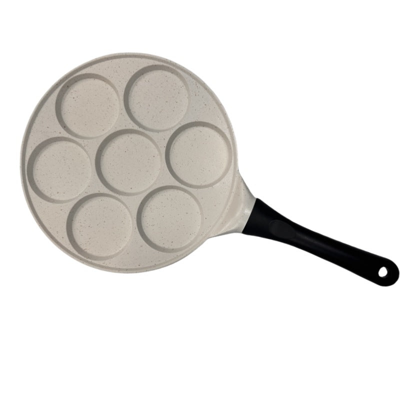 Beige Flat 7-hole + Black Handle (Gas Model) Non-Stick Pancake Pan - 7-Hole Fun Shapes Breakfast Griddle (27cm)