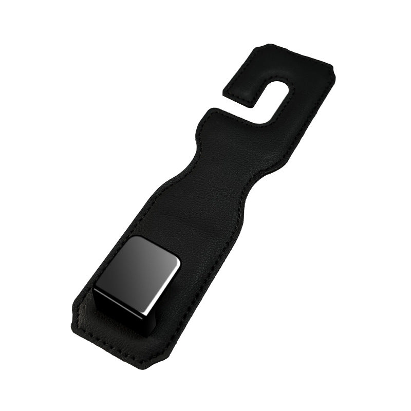 Black Premium PU Leather Car Headrest Hooks (Set of 4) - Stylish Seat Back Organizer Hangers