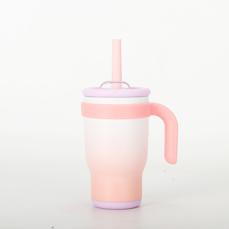 Peach Pink Gradient 14oz Insulated Tumbler with Handle & Straw - 304 Stainless Steel Car Cup (Contrast Color)
