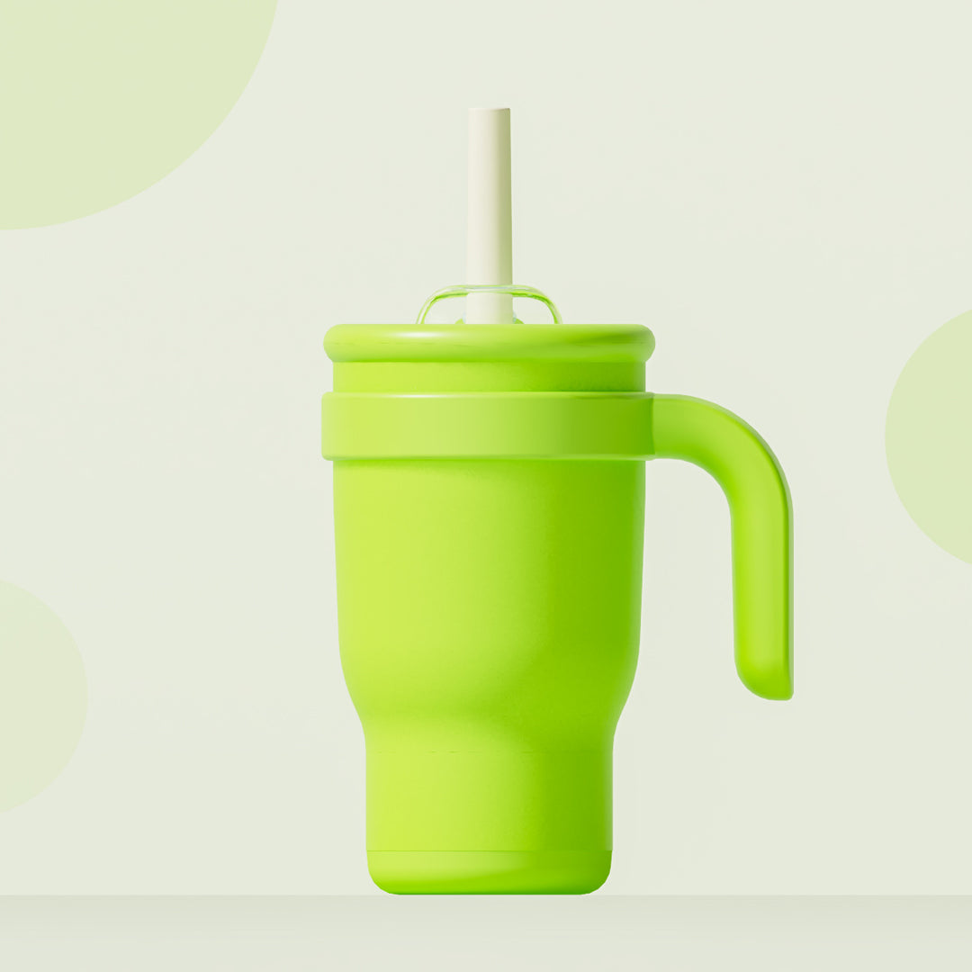 Green 14oz Insulated Tumbler with Handle & Straw - 304 Stainless Steel Car Cup (Contrast Color)