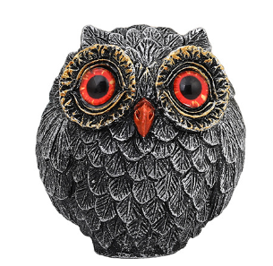 3Pcs Red Small Decorative Resin Owl Figurine - Textured Statue with Blue Eyes
