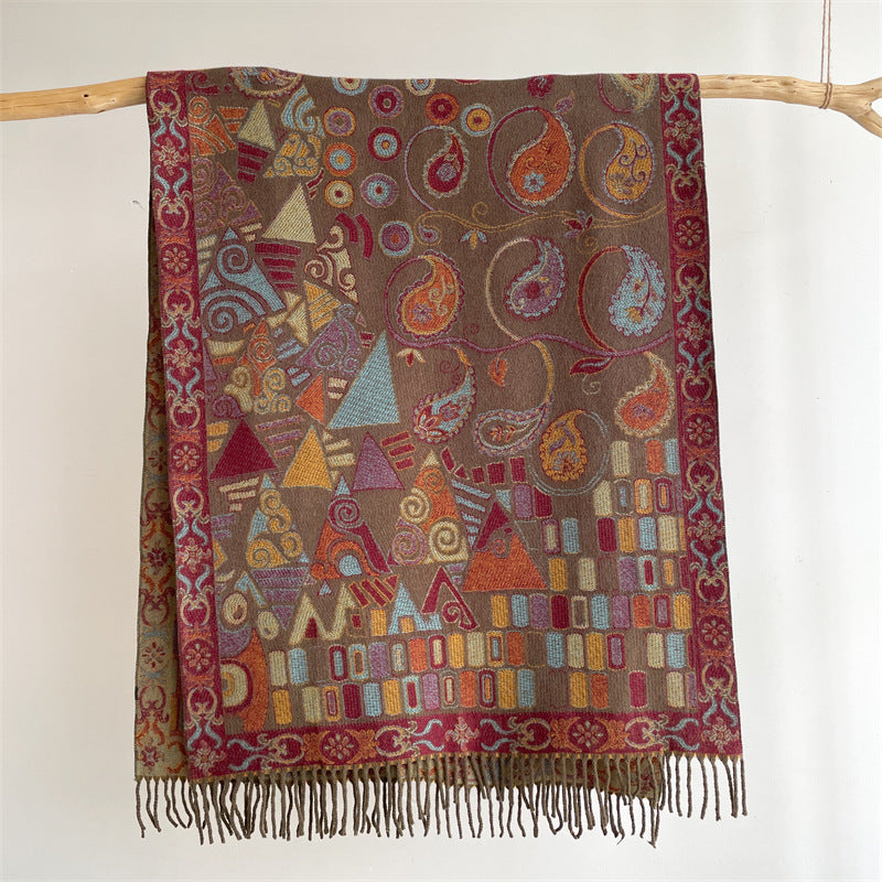 Green Bohemian Paisley Print Scarf - Large Lightweight Shawl Wrap - 200cm x 65cm