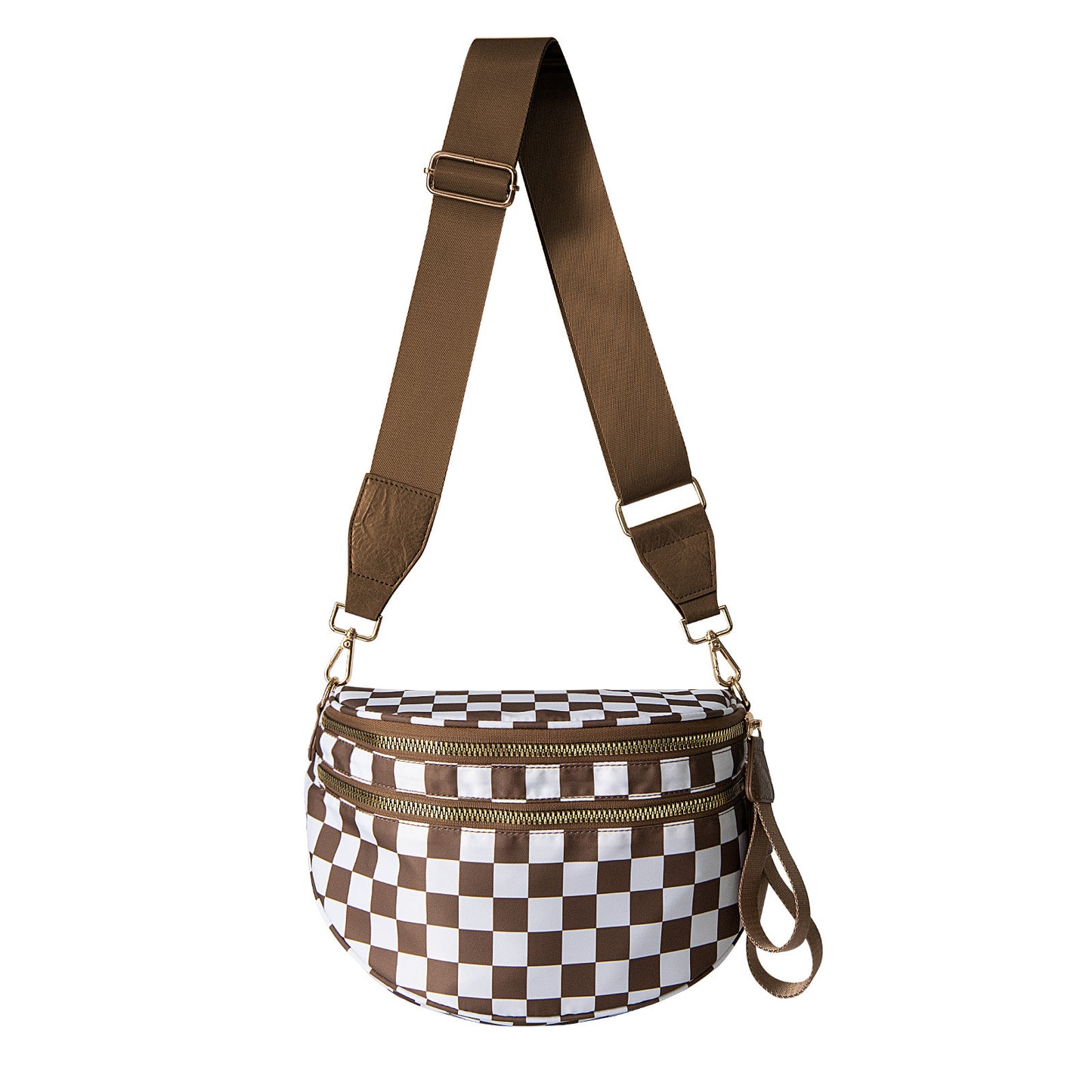 Oxford Cloth Crossbody Bag,Large Capacity Shell-Shaped Fanny Pack with Adjustable Strap(Brown plaid)