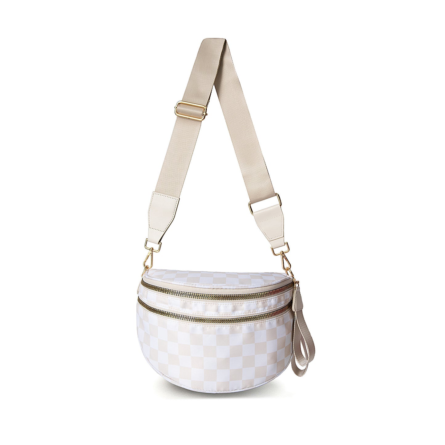 Oxford Cloth Crossbody Bag,Large Capacity Shell-Shaped Fanny Pack with Adjustable Strap(Khaki plaid)