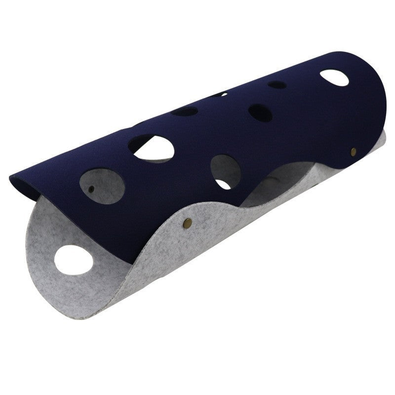 DIY Felt Cat Tunnel - Foldable Egg Roll-Shaped Pet Toy with Multiple Holes(Gray + Navy Blue)