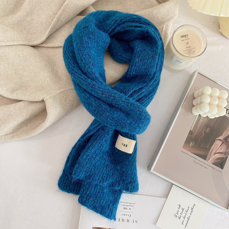 Blue Cozy Knit Scarf - Soft Wool-Blend Winter Neck Wrap, Warm and Stylish