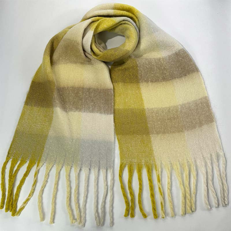 Winter Luxe Warm Oversized Scarf-Cozy Thick Plaid Wrap, European Chic Style(Yellow green plaid)