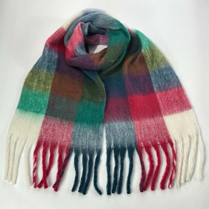 Winter Luxe Warm Oversized Scarf-Cozy Thick Plaid Wrap, European Chic Style(Powder blue plaid)