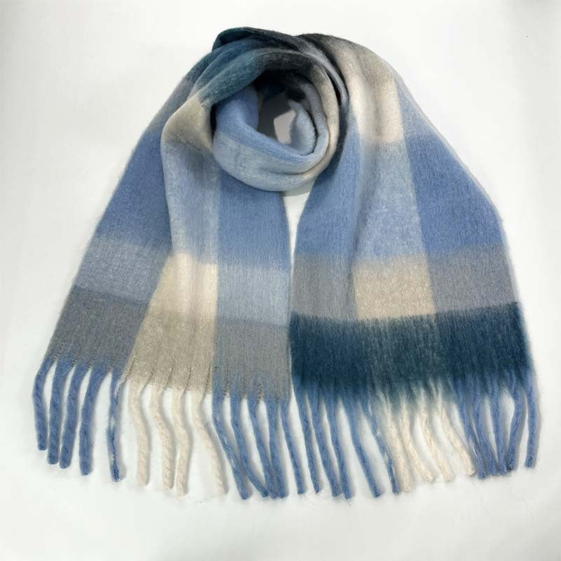 Winter Luxe Warm Oversized Scarf-Cozy Thick Plaid Wrap, European Chic Style(Light blue plaid)